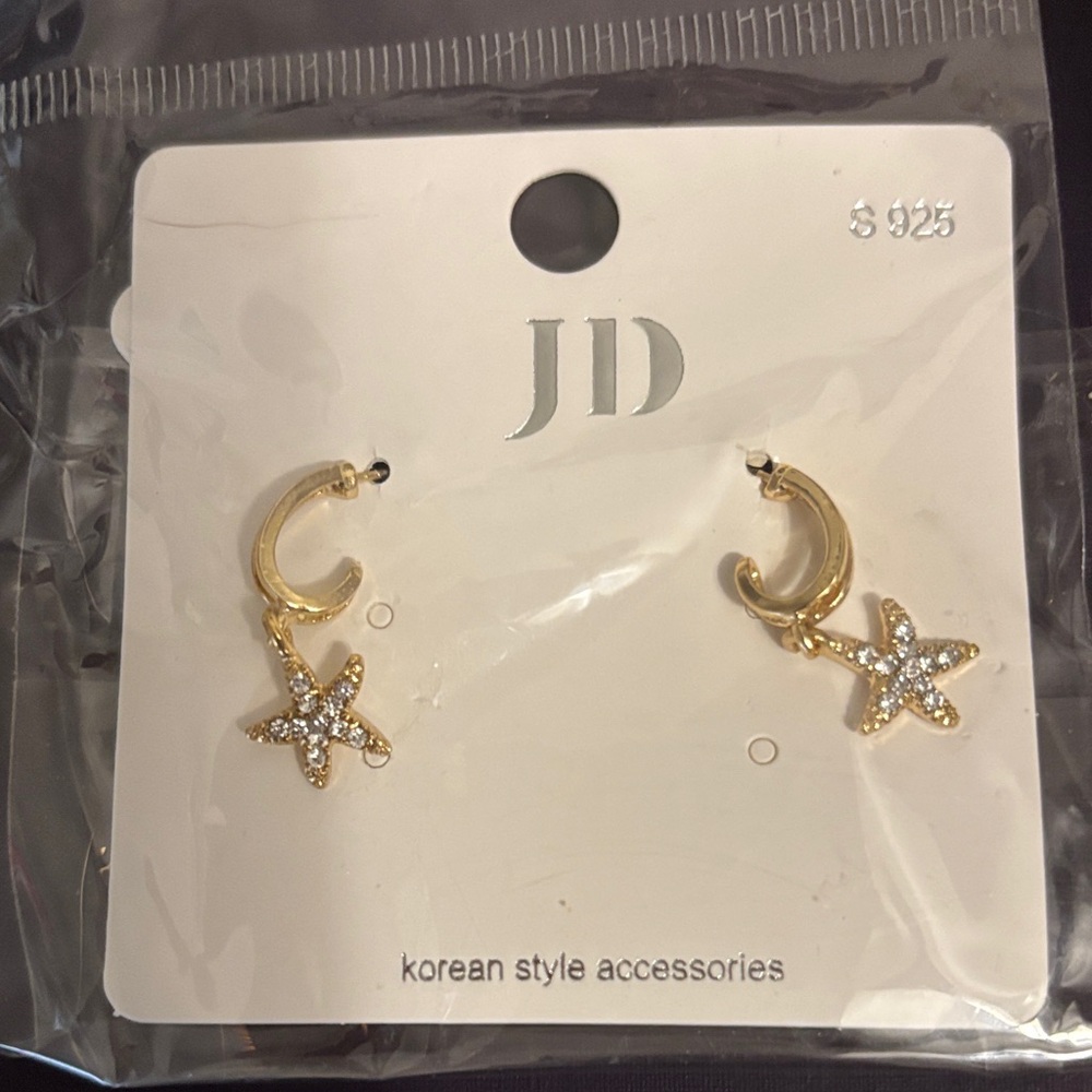 Gold Starfish Earrings with Crystals